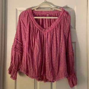 Free People Orchid Eyelet Blouse with Velvet Trim - Size Medium
